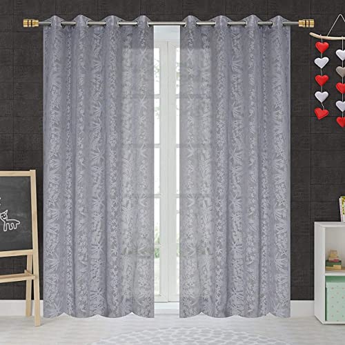 Image of Aroma Brand Tissue Transparent Fancy Sheer Polyester Curtains for Door- Pack of 1 (Door - 7 Feet, Grey - Star)