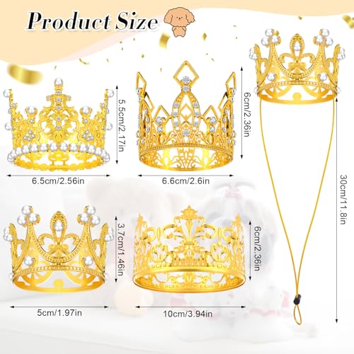 Talltalk Hundekrone, Kopfband, Haustier-Geburtstag, Party, Gold, Strass, Kunstperlen, Katzenkrone, Hut mit verstellbarem Riemen, für Welpen, Hochzeit, Haarschmuck, Foto-Requisite, Kostüm, Kleid, 4