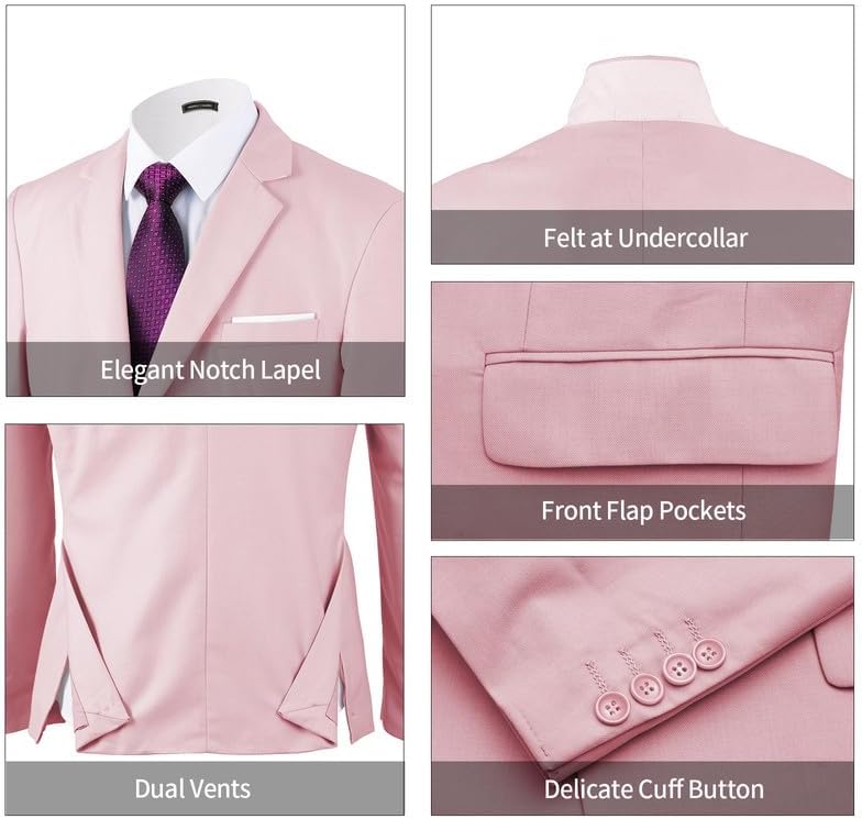 WEEN CHARM Men's 3-Piece Slim Fit Suit Set-2-Button Blazer,Vest & Pants-Formal Wedding,Prom,Party & Business Tuxedo - Image 5