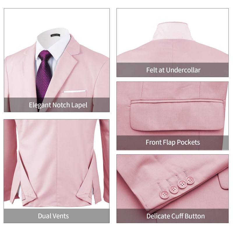 Image of WEEN CHARM Men's 3-Piece Slim Fit Suit Set-2-Button Blazer,Vest & Pants-Formal Wedding,Prom,Party & Business Tuxedo