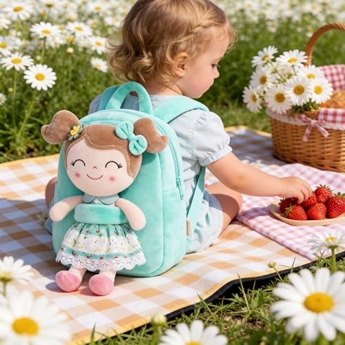 Image of Gloveleya Kids Backpacks Girls Backpack Plush Bags with Soft Baby Doll Green 9 inch | with Soft Baby Doll