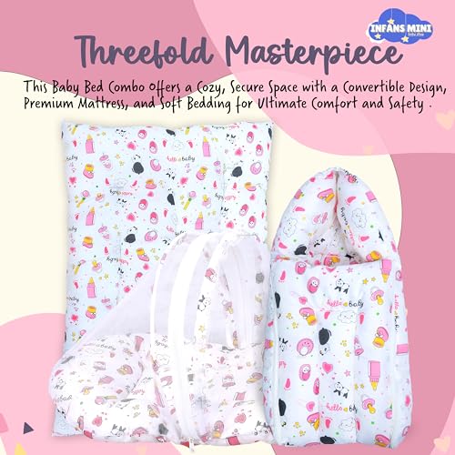 Image of Baby Bedding Set for New Born Baby Sleeping Bag, Mosquito Net Bed, Sleeping Mattress Suitable for 6 Months Babies (Panda Pink)
