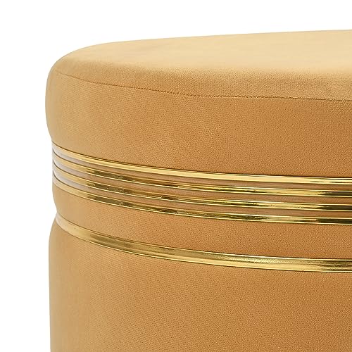 Image of NACIA Velvet Ottoman Pouffes Stool for Living Room Wooden Sitting Furniture Footrest Footstool for Foot Rest Upholstered Foam Cushioned Puffy for Home Decor, Dressing Table Stool (17 inch Height, Beige)