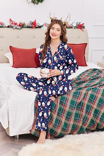 Image of Ekouaer Womens Satin Pajama Set Classic Pattern Silky Pj Sets Button Down Sleepwear Loungewear