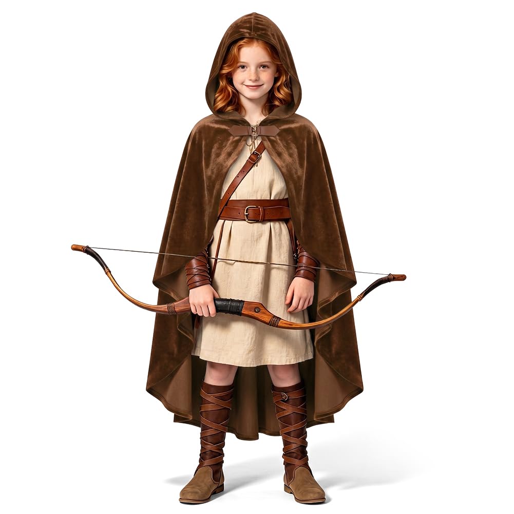 BSBUY Gothic Hooded Cape Unisex Steampunk Hooded Cloak Medieval Costume Cloak Renaissance Irregular Hem Cape Vampire Witch Wizard Robe Hooded Cape for Halloween Carnival Fancy Dress Costume(Brown) โ image 1
