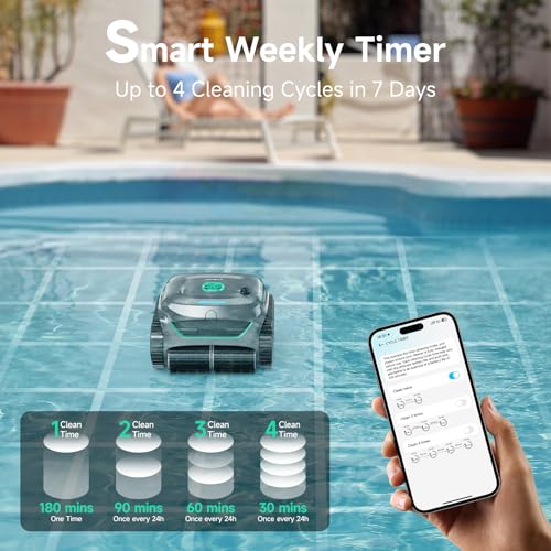 Image of WYBOT C2 Cordless Robotic Pool Cleaner, Wall&Waterline Pool Vacuum Robot with Ultra-fine Filtration, Extended 180mins Runtime, Triple-Motors, for Inground Pools up to 2152 Sq.ft (Grey&Green)