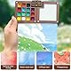 DAJASD Mini Aquarell Set, 24 Farben Portable Watercolor Palette Set, Tragbare Aquarell Palette, 15 Gitter Skizzenbuch Palette aus Holz, mit 2 Aquarellpapier, 2 Aquarellpinsel, Clips