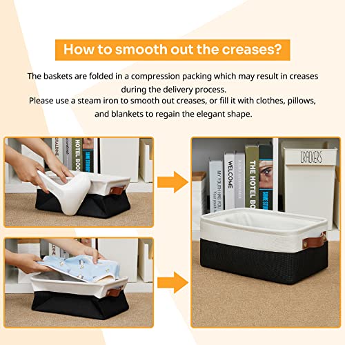 Image of DULLEMELO Small Storage Bin, Collapsible Rectangular Fabric Basket for Organizing, Shelves, Closets, Nursery, Home, Office, Empty Gift Basket (White&Black)