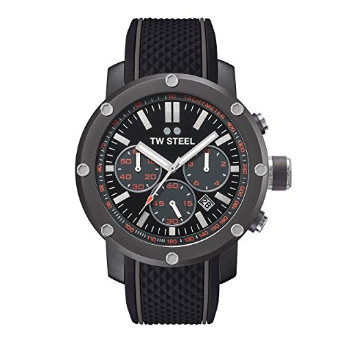 TW Steel Men's Quartz Watch with Red Dial Chronograph Display and Black Rubber Strap - Image 3