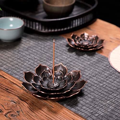image for GARMOLY Large Incense Holder for Sticks Anti-Ash Spilling, Brass Lotus
