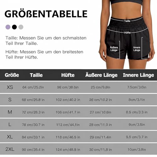 GEVECORI 2 in 1 Laufshorts Damen - Kurze Sporthose mit 2 Reißverschlusstaschen - High Waist Gesmokt - Running Shorts & Gym Shorts Damen für Yoga, Jogging & Fitness - Kurze Sommerhose