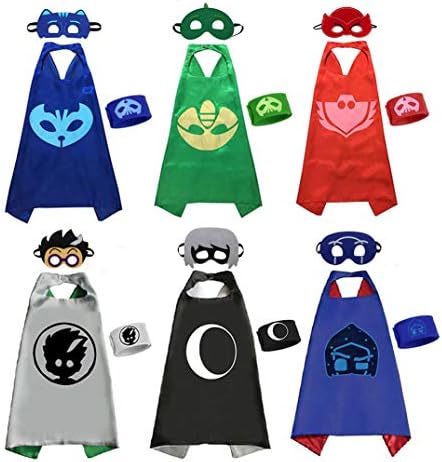6 Boys and Grils Mask Costumes Set, Masks Capes Slap Bracelets for Kids Cosplay