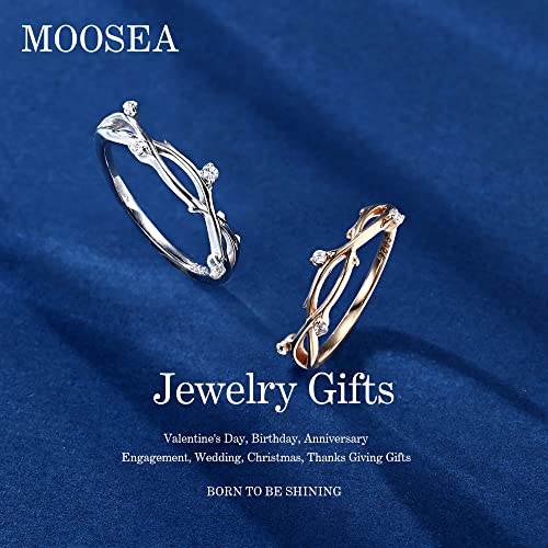 MOOSEA Vintage Moissanite Twig Wedding Band for Women, D Color VVS1 Clarity Lab Created Moissanite Band 14K White Yellow Rose Gold Vermeil Curved Branch Moissanite Stackable Rings for Women Wife Gifts2