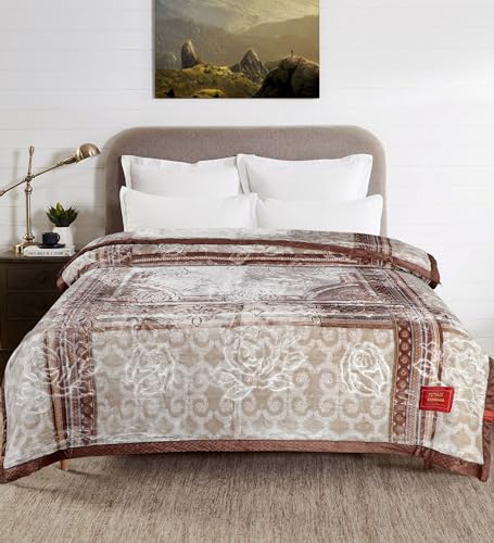 Image of Petals Dreams Blanket Double Bed for Mild Winter, 700 GSM, 2 Ply, Cloudy Mink Blanket (210x240 cm) (Camel)