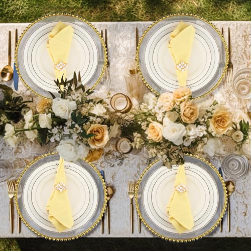50-Set-100-Pcs-Clear-Charger-Plates-Bulk-and-Napkin-Rings-13-Plastic-Round-Dinner-Chargers-Serving-Plates-with-Beaded-Rim-Clear-Table-Decorative-Plates-for-Party-Wedding-EventGold