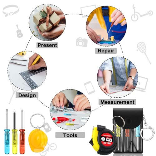 Image of 240 Pcs Mini Screwdriver Tape Keychain Set Multitool Pen Card Father's Gifts Bulk Mini Tool Set for Adult Men Dad (Red,Yellow,Blue)