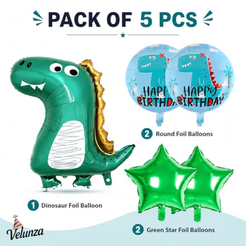 Image of Dinosaur Theme Foil Balloon Set for Birthday Decoration, Set of 5