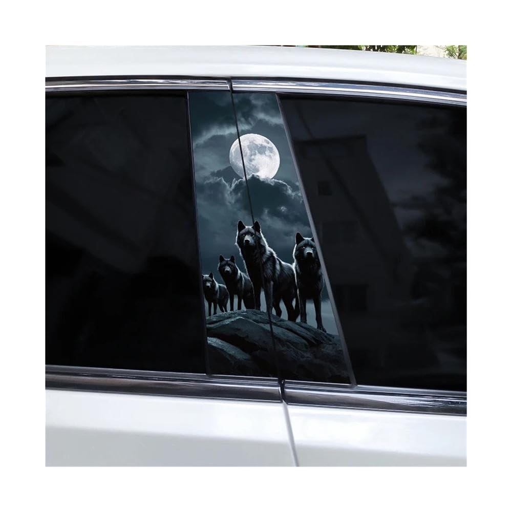 Bertdcx I 2Pcs Wolf Full Moon Car Door Pillar Decoration Sticker Animal Auto Parts(I)
