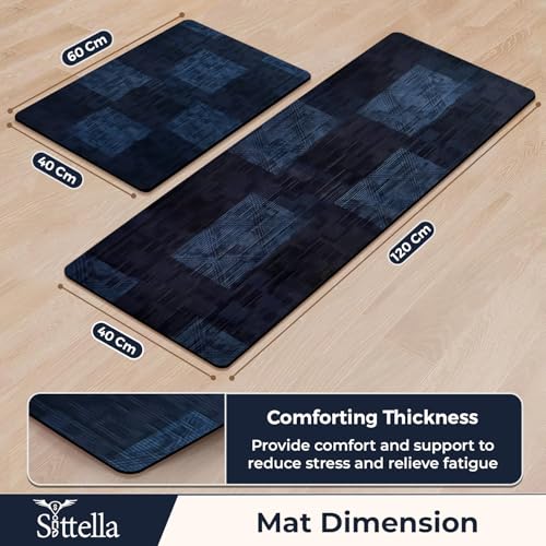 Image of SITTELLA Rubber Kitchen Mats Set of 2, Anti-Skid Kitchen Mats, Water Absorbent Rug, Carpets, Floor Mat for Home and Kitchen (120x40cm & 40x60cm) Blue Checks, Rectangular
