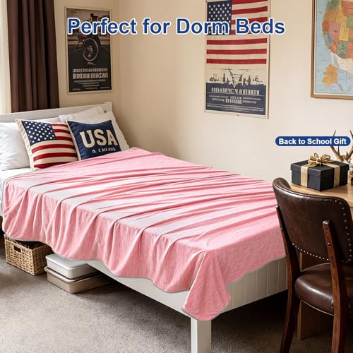 Image of KMUSET Cooling Blanket Twin (60 inchx80 inch), Double Sided Summer Cooling Blankets for Hot Sleepers & Night Sweats, Cool Soft Lightweight Blanket for Dorm Room Essentials, Picnic, Gifts for Women Peach Pink