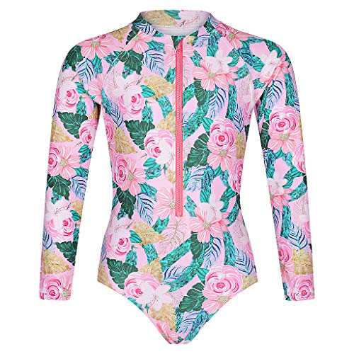 Tame The Sun Long Sleeve Swimsuit For Girls, Upf 50+, Ages 3-12 - Frills, One Piece Rash Guard Girls Bathing Suit (Pink, 8) #TOP11