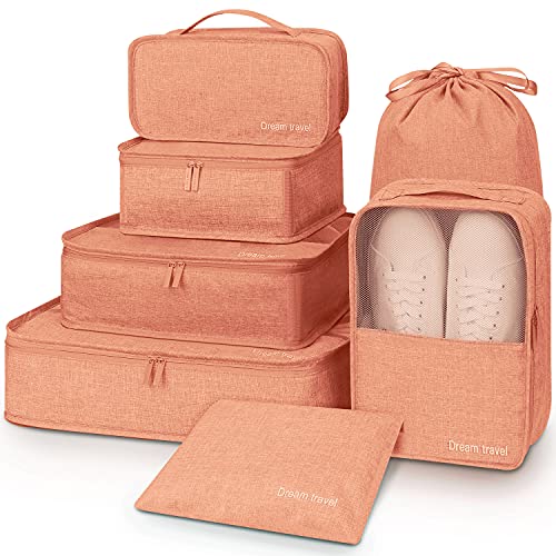 Luggage Organizer,Mossio 7 Set Waterproof Toiletry Carry On Luggage Packing Organizers Coral
