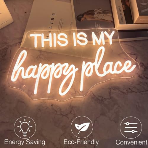 Image of This is My Happy Place Neon Sign Warm White LED Letter Neon Light for Wall Decor Bedroom Home Bar College Dorm Game Room Decor