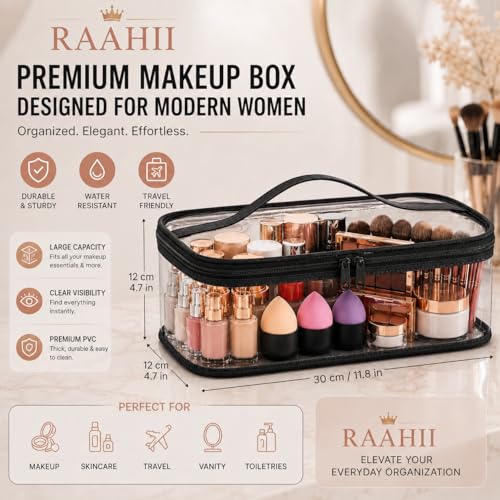 Image of RAAHII 2 Piece Transparent Makeup Organizer Bag for Women | Waterproof PVC Cosmetic Travel Pouch | Vanity & Toiletry Storage for Makeup, Skincare, Brushes & Accessories | Clear Organizer Case