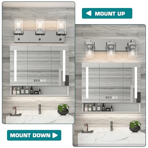 Image of 3-Light Bathroom Light Fixtures, Brushed Nickel Vanity Lights for Bathroom, Kitchen, Living Room, Modern Bathroom Vanity Lights with Clear Glass Shades