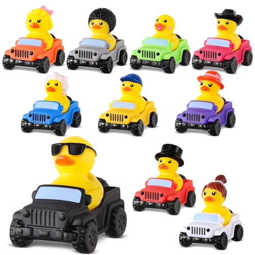 20 Pcs Jeep Ducks Rubber Ducks, 2.8 Inch Jeep Ducks for Ducking, 10 Ducks Assortment with 10 Jeeps, Collectible Jeep Dashboard Decorations, Summer Party Favor Gifts, Baby Bath Toys Birthday Gifts