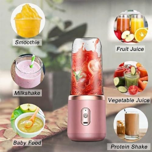 Image of Portable Blender Electric Juicer USB Rechargeable Fruit Mixers Mini Personal Smoothie Maker 6 Blades 3 Gears Ideal for smoothies, protein shakes, fresh juices, sauces -1500mAh Battery (PINK)