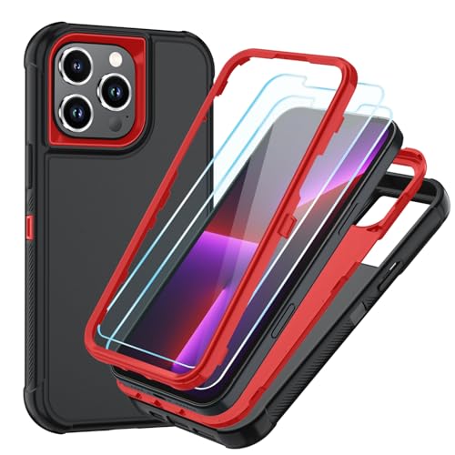 Image of SunStory Compatible with iPhone 13 Pro Case with HD Screen Protector, 3-Layer Heavy Duty Full-Body Cover,3 in 1 Hybrid Protective Case for iPhone 13 Pro 6.1 inch,BlackRed