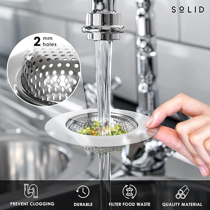 Image of Stainless Steel Kitchen Sink Strainer, Kitchen Drain Basin Basket Filter Stopper Drainer, Anti-Clog Sink Filter | Rustproof Heavy Duty Drain Cover | Waste Catcher for Sink Bathroom (9.5 CM)