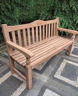 Garden Bench Outdoor Wooden 100% Solid Teak Wood Extra Thick Crown Bench Balcony Patio Furniture (Fully Built Bench)