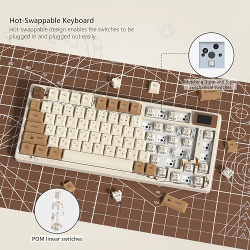 Image of Womier SK80 Retro 75% Keyboard with Color Multimedia Display Mechanical Gaming Keyboard, Hot Swappable Gasket Mount RGB Custom Key Board, Pre-lubed Stabilizer for Mac /Win,Coffee Cat