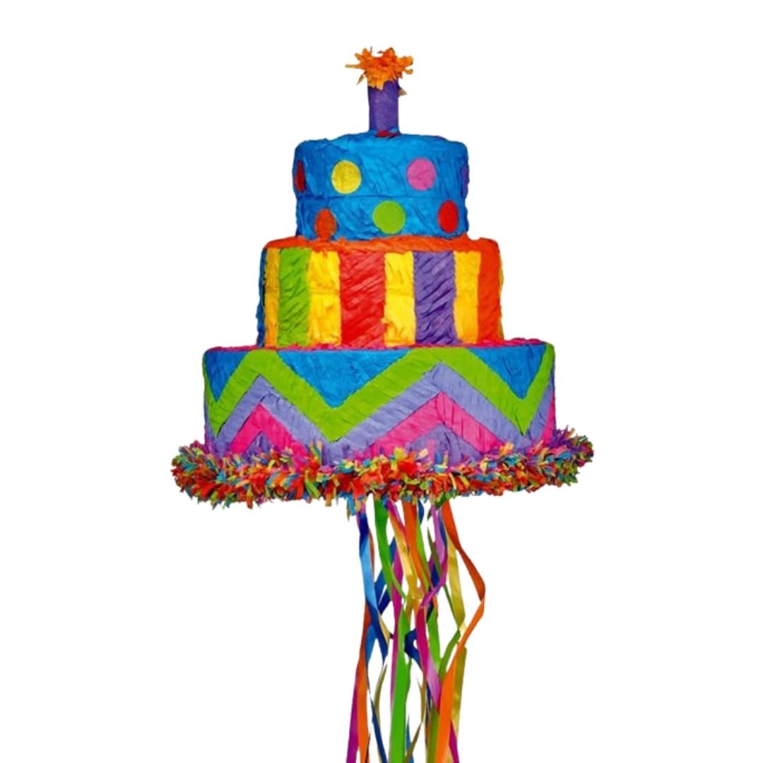 Wanna Party 3D Pull String Cake Shaped Cake Pinata - Cake Party Supplies Pinata Khoibag for Boys Girls Kids Cake Theme Birthday Decorations