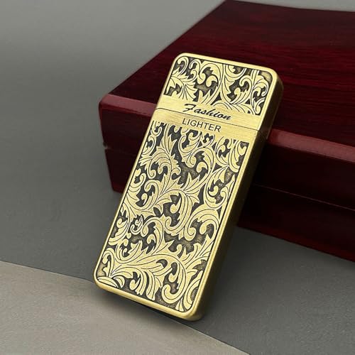 (Without fuel) Vintage Style Butane Flint Lighter, 3 Colours, Soft Flame Candle Lighter,Gift for Men (Gold)