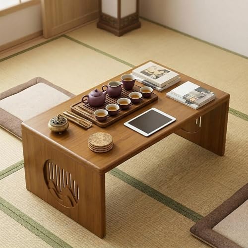 HyorecyTech Foldable Floor Stable Coffee Table, Portable Low Tatami Table, Natural Minimalist Style, Sturdy and Space-Saving, Living Room & Meditation (Table (80cm))