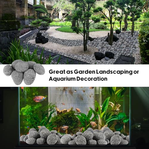 Image of Skyflame 3-5 Inch Natural Tumbled Stones for Gas Fire Pit, 15 Pounds | Round Lava Rock Pebbles, for Gas Fireplaces, Fire Table, Garden Landscaping Decoration, Cultivation of Potted Plants