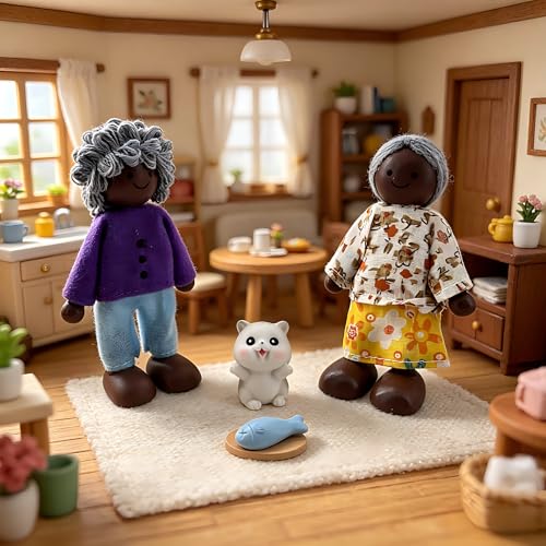 Set de 12 figuras de familia de madera para casa de muñecas miniatura 4