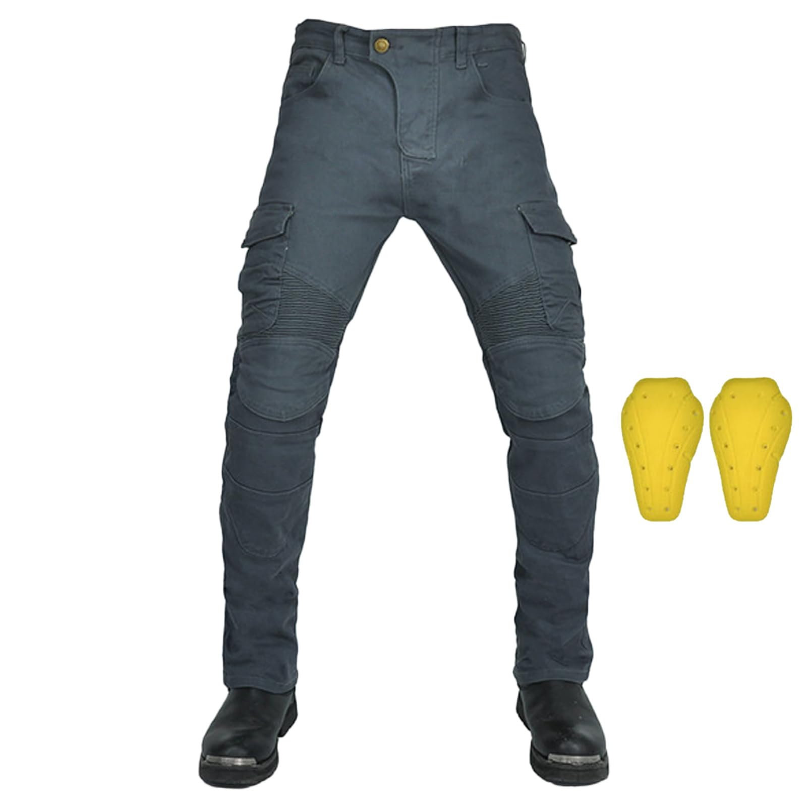 Uomo Donna Pantaloni da Moto Biker Jeans Protezione Motorcycle Pantaloni Rinforzato Slim Fit Armature Pants, 4 x Pad di Protezione (Grigio,XL)