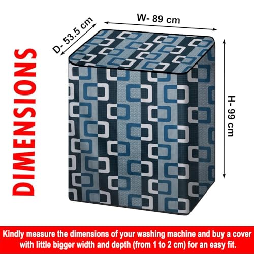Image of The Furnishing Tree Semi-Automatic Top Load Washing Machine Cover | Waterproof & Dustproof | Easy to Clean | Durable & Washable, Modern Square Geometric Print Polyester (53.5x89x99 CM)