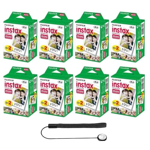 Image of Fujifilm Instax Mini Instant Film for Mini Cameras, White, Credit Card Sized with Free Bonus Cap Keeper - (8 Twin Packs)