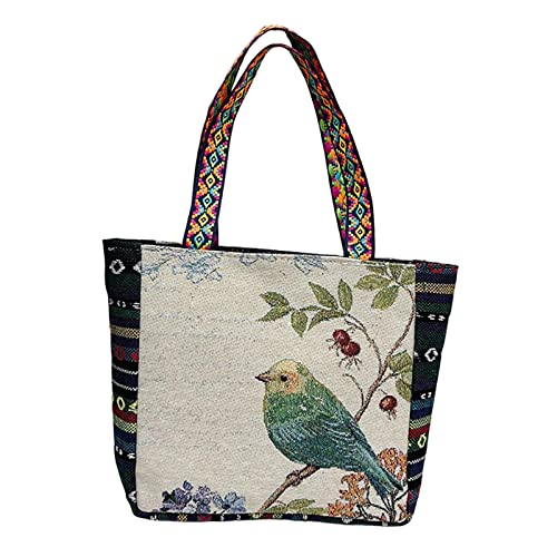 Women Shoulder Bag with Embroidery for Travel and Work, Bird