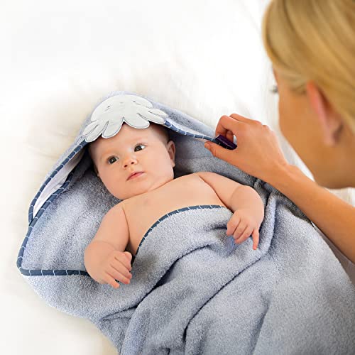 ClevaMama Bamboo Apron Baby Bath Towel with Hood for Newborn, Babies and Toddlers in Ultra Soft Bamboo, Absorbent, for Boys and Girls 0-4 Years - Blue, 98x98 cm - Image 3