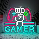 Gamer Neon Schild Led Gaming Schild Neonlicht Gamepad Leuchtreklame für Wand USB Neonschild für Jungen Geschenk Gaming Zimmer Männerhöhle Home Erholungsgebiet Deko