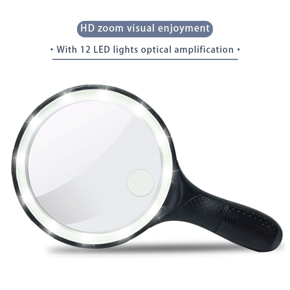 Ręczna lupa o dużej powierzchni 138 mm - z 10 diodami LED, powiększeniem 1,8 x i 5-krotnym, idealne pomoce dla słabowidzących, ultralekkie, przenośne narzędzia do eksploracji i czytania dla