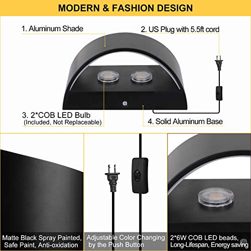 Lightess 12W Wall Lights Led Indoor Modern Wall Lamp With Cable Switch Black Wall Lighting For Living Room Bedroom Stairs, Warm White, Cold White, Neutral 3 Color Temperature #TOP7
