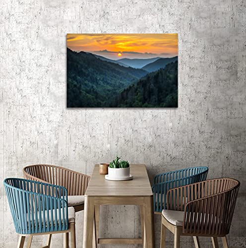Forest Sunrise National Park Wall Art Decor Great Smoky Mountains Photo Prints Landscape Canvas Painting Artwork Framed Home Decor (12X16 Inch) #TOP3