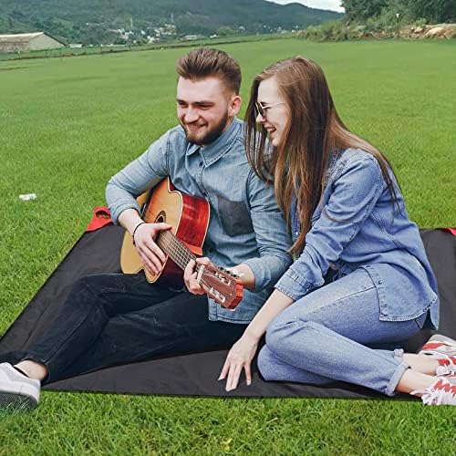 BeiLan Mini Pocket Picnic Blanket Durable Lightweight Waterproof Sand Proof Beach Camping Travel Mat with Portable Bag for Outdoors Activities (70 * 110cm, Black & Red)